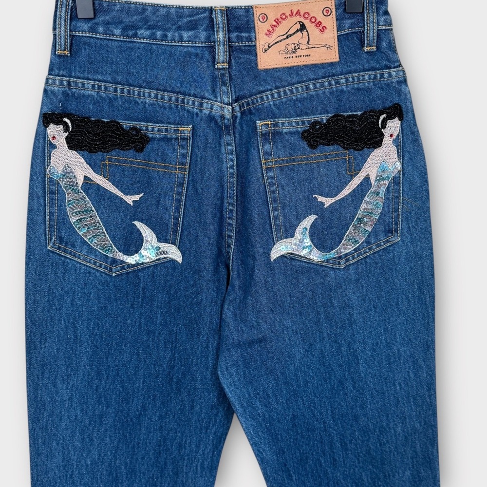 Marc Jacobs $500 NWT Bright Blue Jeans Sequin Mermaid Charms Beaded 26 - Picture 10 of 16